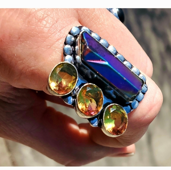 New Rainbow Hematite and Ametrine 925 Silver Ring. - Picture 10 of 16